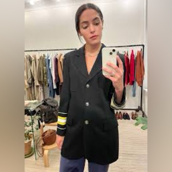 Escada by Margaretha Ley Vintage 80s Nautical Wool Blazer sequin cuffs Black - Picture 11 of 11